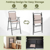 Patio folding bar-height chair with armrests in beige, featuring a breathable mesh seat and compact folding design for.