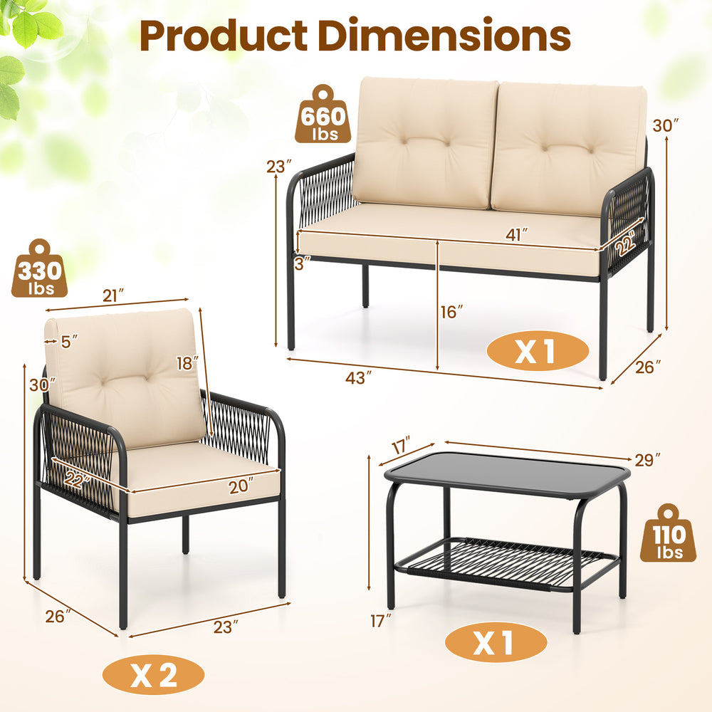 Costway Rattan Patio Sofa Chairs with Loveseat 4-Piece Set New