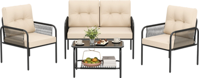 Costway Rattan Patio Sofa Chairs with Loveseat 4-Piece Set New