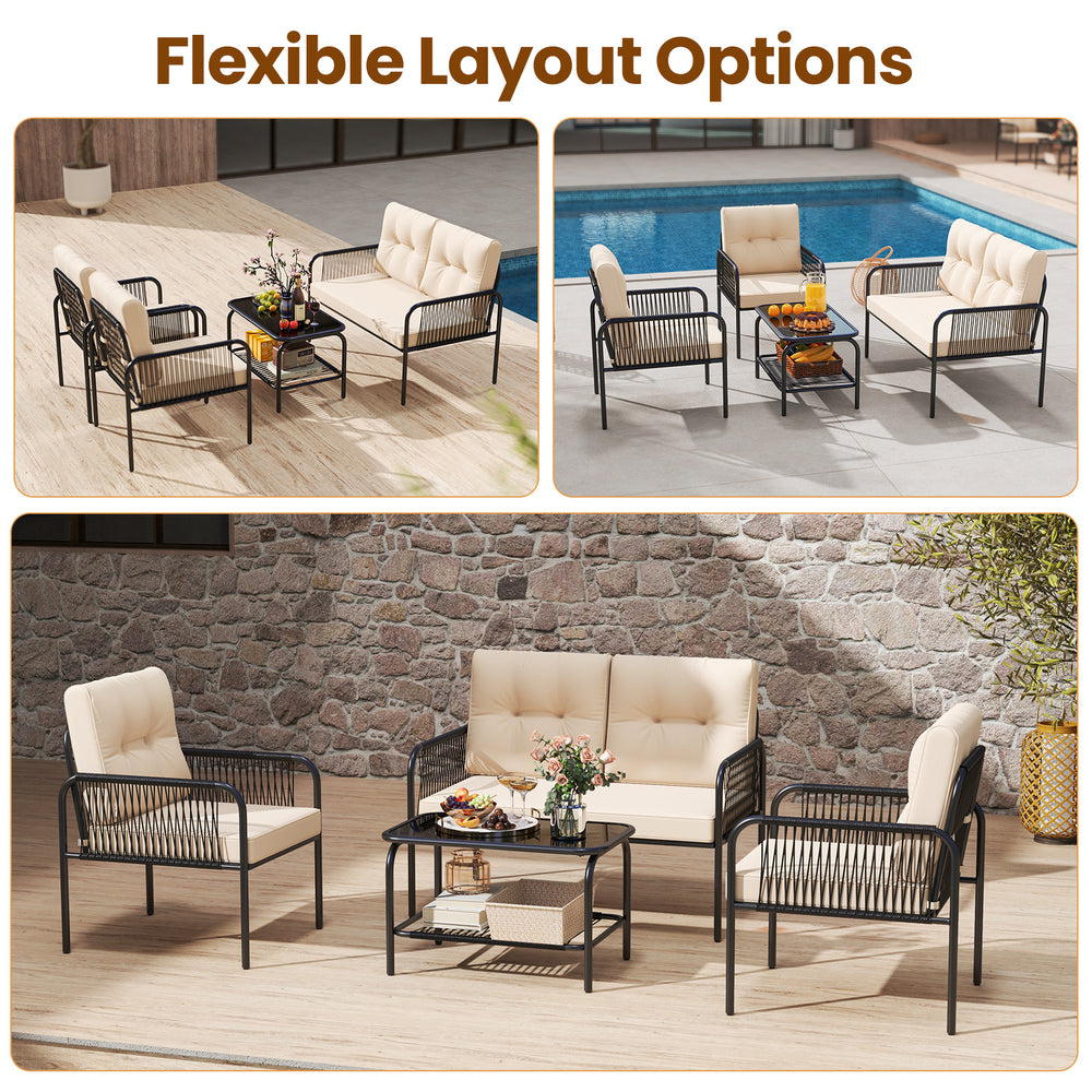 Costway Rattan Patio Sofa Chairs with Loveseat 4-Piece Set New