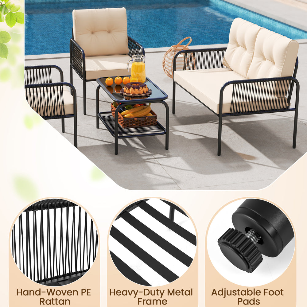 Costway Rattan Patio Sofa Chairs with Loveseat 4-Piece Set New
