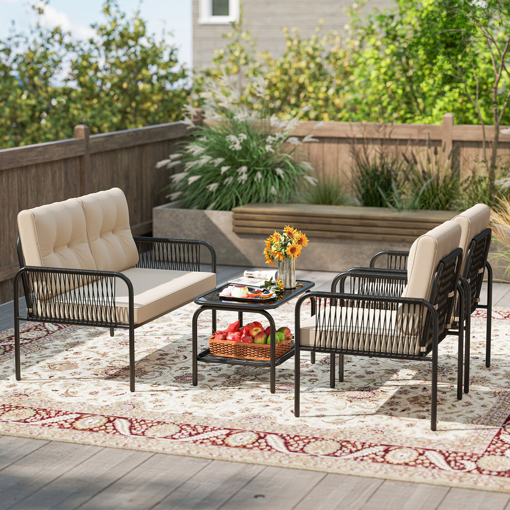 Costway Rattan Patio Sofa Chairs with Loveseat 4-Piece Set New
