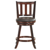 Single wooden counter height bar stool with a cushioned seat, flared rubberwood legs, perfect for kitchen or dining.