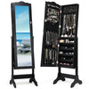 Lockable black jewelry cabinet armoire with full-size mirror, 5 shelves, 29 hooks, and 60 ring slots for organized.