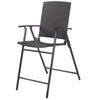 Folding rattan bar chair with armrests and footrest, made of durable PE rattan, perfect for outdoor gatherings.