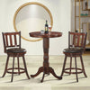 Set of 2 wooden counter height bar stools with cushioned seats, swivel design, ideal for kitchen or bar use.
