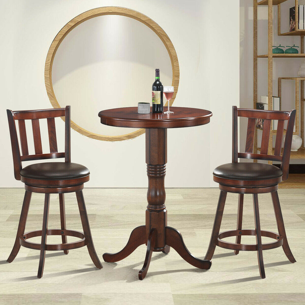 2 Pieces 360 Degree Swivel Wooden Counter Height Bar Stool Set with Cushioned Seat-25 inches - Gallery View 1 of 10