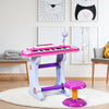 Colorful 37 key electronic keyboard for kids with detachable microphone and stool, perfect for learning music.