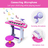 37 key electronic keyboard toy piano in chic pink with detachable microphone and stool for kids' musical fun.