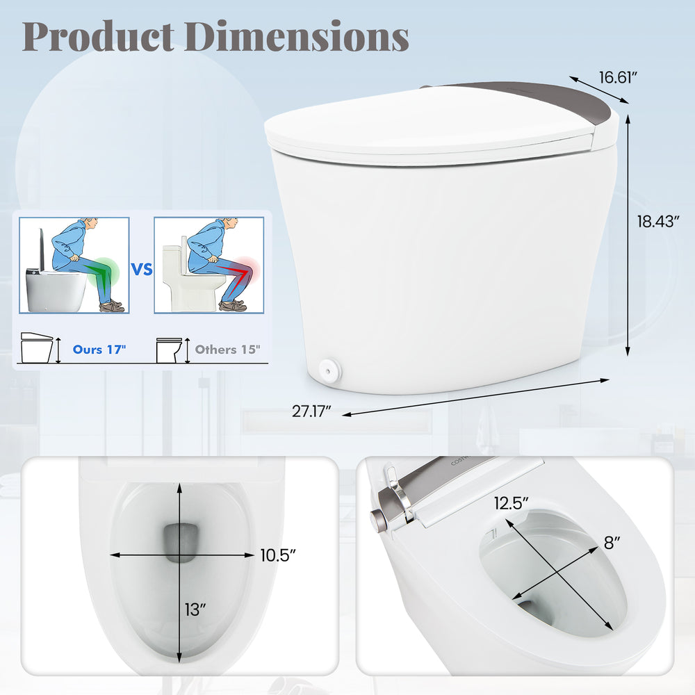 Costway Elongated Smart Toilet Bidet 1.16 GPF Auto Open Lid Heated Seat New