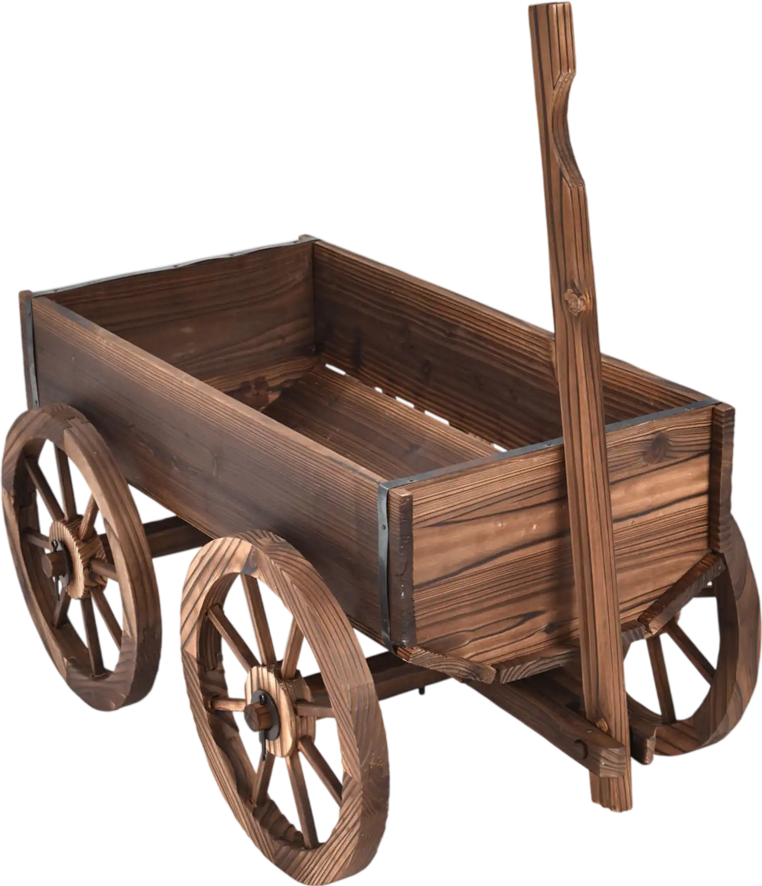 Costway Wooden Wagon Planter Pot Stand with Wheels 18462357 New