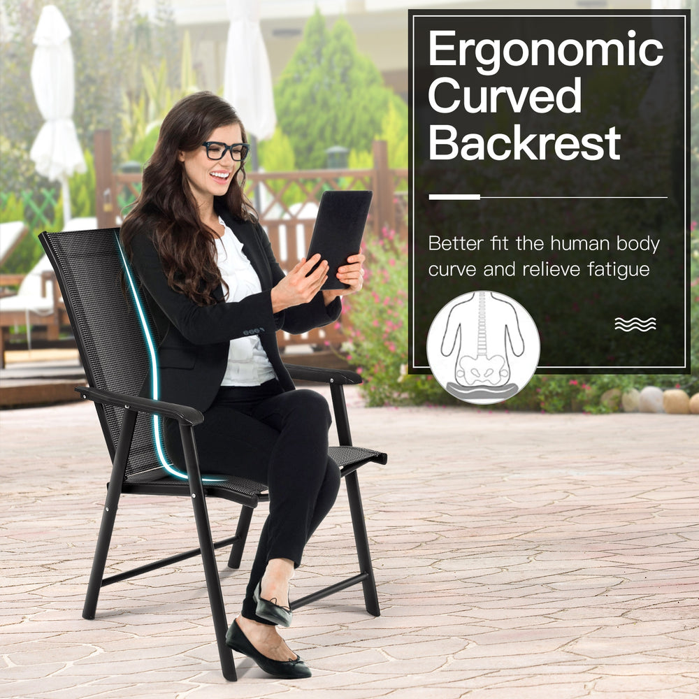 Gray folding textilene chair with ergonomic backrest, perfect for outdoor camping and gatherings, easy to transport.