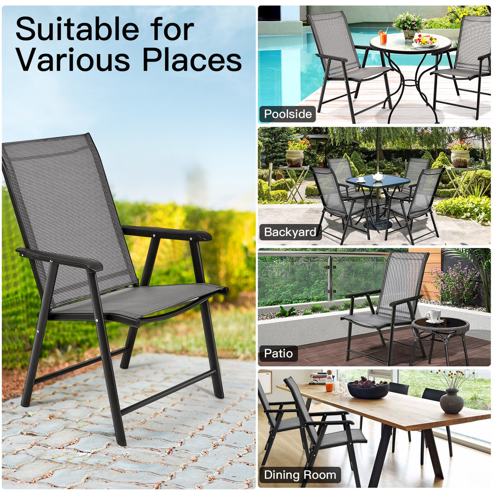 Gray folding textilene chair from the 4-pack set, perfect for outdoor camping, picnics, and gatherings.