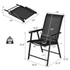 Folding outdoor patio chair set with ergonomic armrests, black metal frame, durable fabric, and lightweight design.