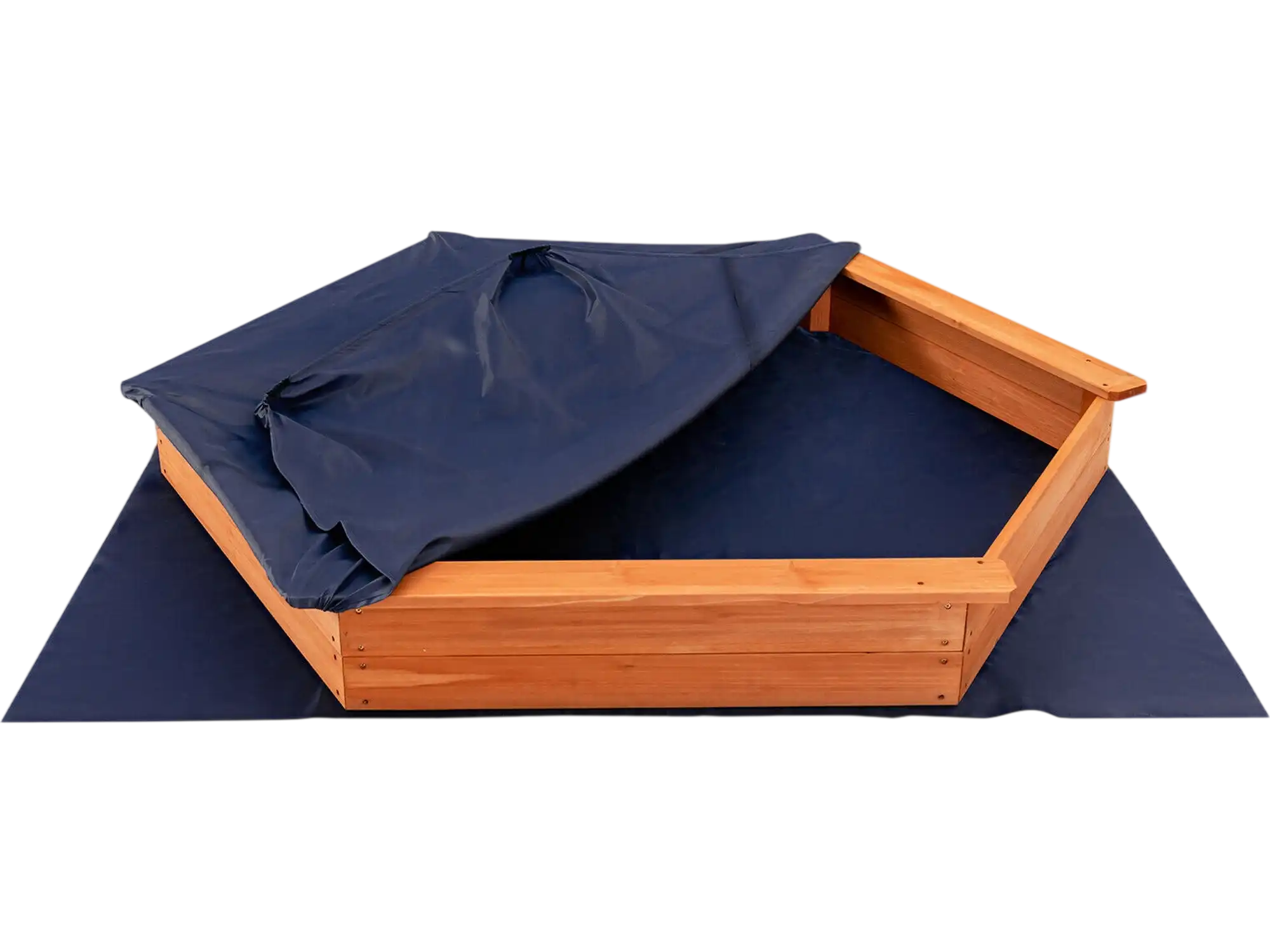 Costway Hexagon Wooden Cedar Sandbox with Seat Boards 14630789 New