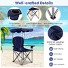 Portable folding beach canopy chair in blue with adjustable shade, cup holders, and durable 600D oxford fabric for.
