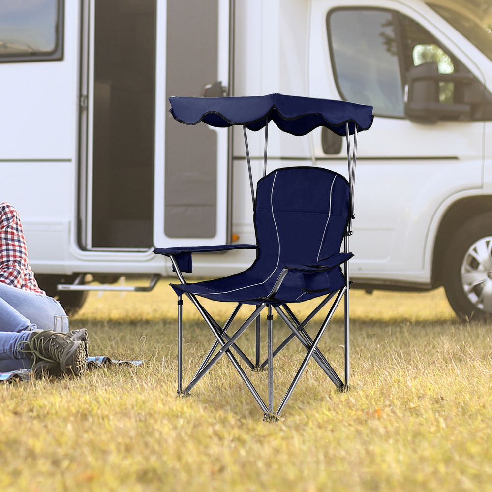 Portable Folding Beach Canopy Chair with Cup Holders-Blue - Gallery View 1 of 9