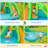 Kids inflatable water park featuring double water slides, climbing wall, basketball rim, and water cannon for outdoor.