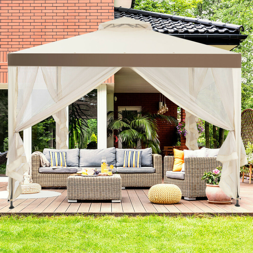 Canopy Gazebo Tent Shelter Garden Lawn Patio with Mosquito Netting-Beige - Gallery View 1 of 12