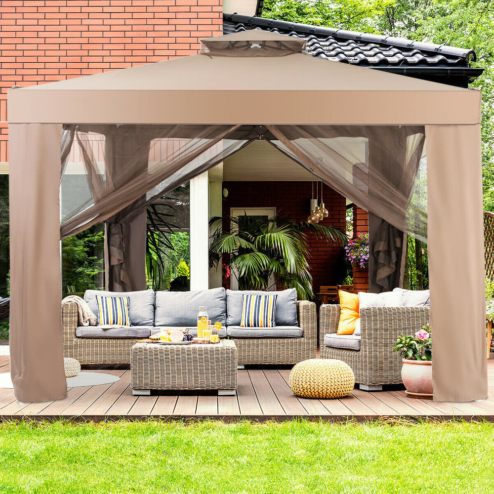 Canopy and Garden Structures Gazebo with Netting for Outdoors-Brown - Gallery View 1 of 10
