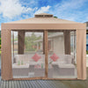 Brown gazebo with netting, durable polyester fabric, spacious for 3-4 people, ideal for outdoor activities and events.
