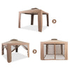 Brown outdoor gazebo with netting, featuring a double-tier top and spacious design for 3-4 people, ideal for parties.