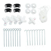 Canopy assembly accessories including stakes, ropes, and connectors for securing the gazebo outdoors.