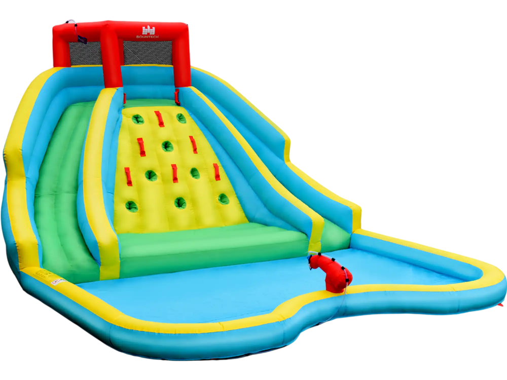 Double Side Inflatable Water Slide Park with Climbing Wall for Outdoor Without Blower
