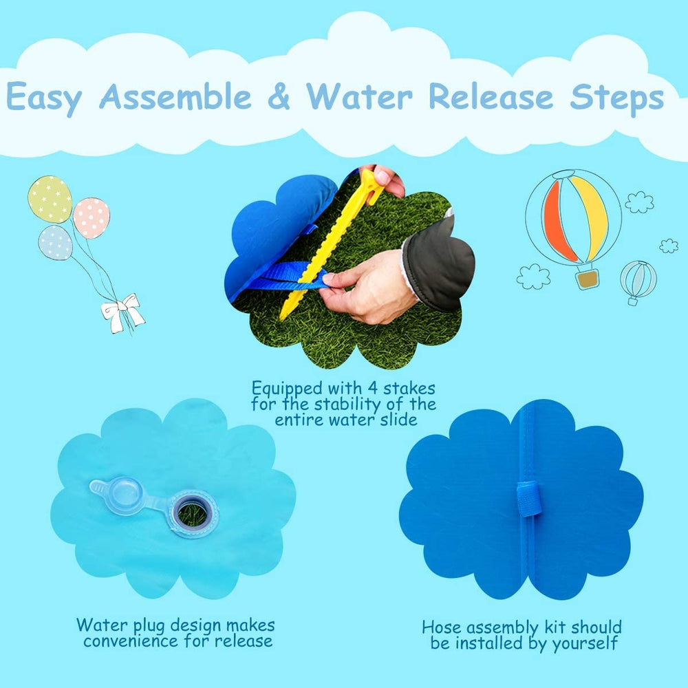 Inflatable water pool with splash and slide, featuring a cute hippo design and water cannon for summer fun.