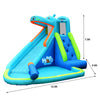 Hippo inflatable water slide bounce house with climbing wall, splash pool, and water cannon for summer fun.