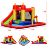Inflatable water slide bounce house with climbing wall, splash pool, and water cannon for summer fun, 13ft x 14ft.