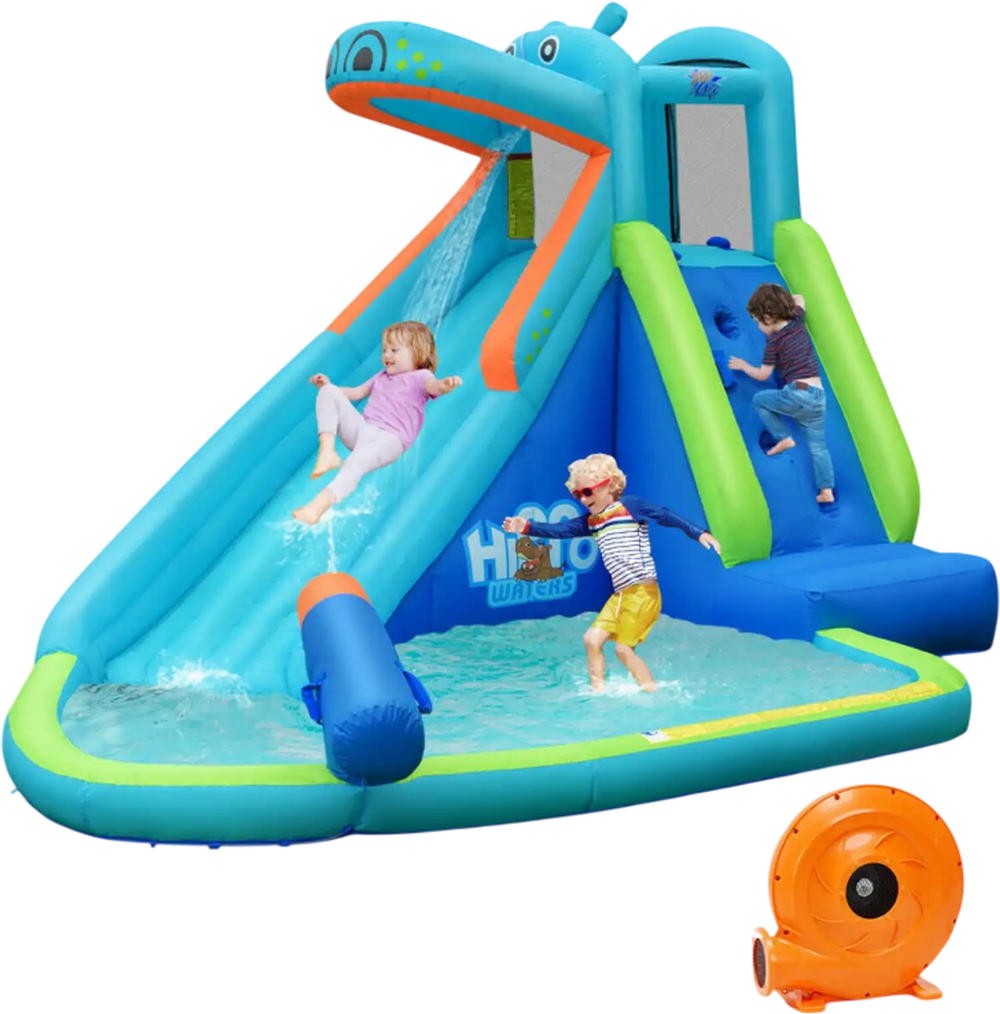 Hippo Inflatable Water Slide Bounce House with 740W Blower
