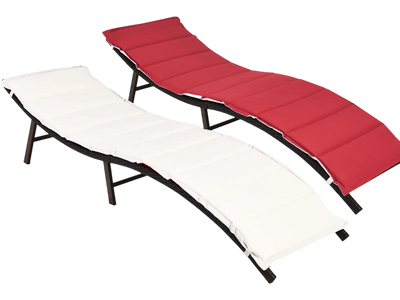 Costway 2-Pc Folding Patio Chaise Lounge Chair 80594127 New
