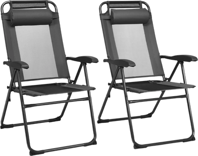 Costway 2-Pc Adjustable Folding Beach Recliner Chairs 7-Position 12598047 New