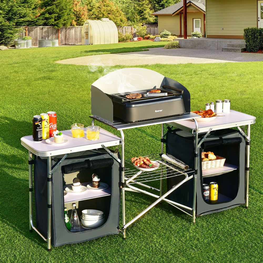 Folding Camping Table with Storage Organizer-Gray - Gallery View 1 of 11