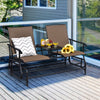 2-Person Double Rocking Loveseat with Mesh Fabric and Center Tempered Glass Table-Brown - Gallery View 1 of 12