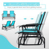 Double rocking loveseat in turquoise with tempered glass table, featuring ergonomic armrests and smooth gliding design.