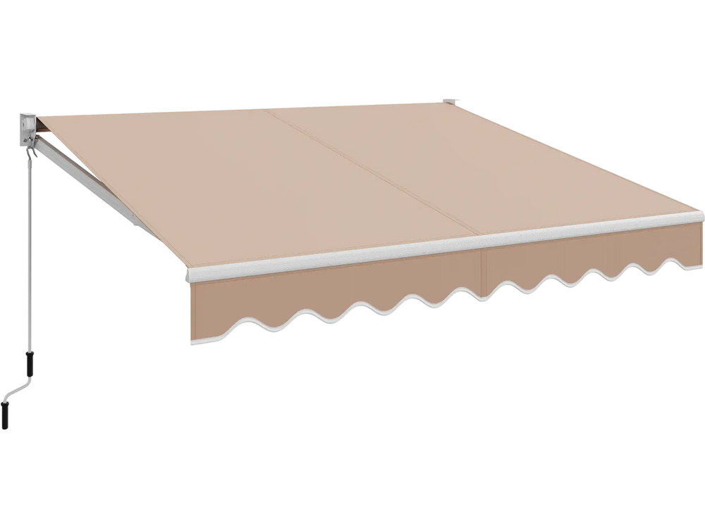 Retractable 10 x 8.2 feet awning in beige with manual crank handle, ideal for outdoor shading and decor.