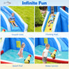4-in-1 inflatable water slide park featuring a climbing wall, splash pool, and water cannon for outdoor fun.