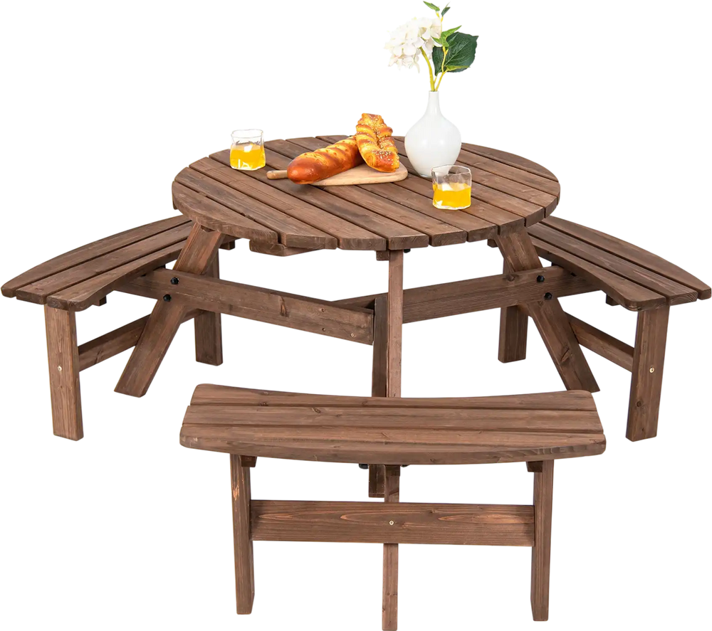 6 Person Wooden Picnic Table Set with Bench and Umbrella Hold