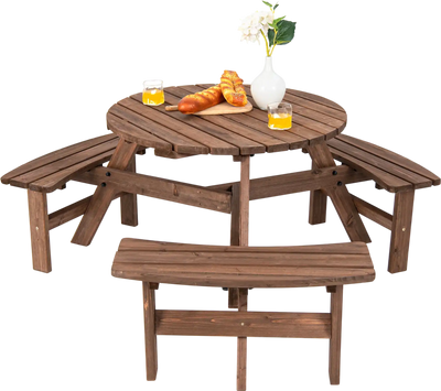 Costway 6 Person Wooden Picnic Table Set w/ Bench & Umbrella Hold 49318072 New