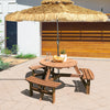 Wooden picnic table set for 6 with benches and umbrella hole, made of fir wood, ideal for outdoor patios.