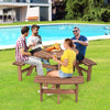 6-person wooden picnic table set with benches, featuring an umbrella hole, perfect for outdoor gatherings and patios.