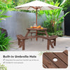 6-person wooden picnic table set with umbrella hole, made of fir wood, ideal for patios and outdoor gatherings.
