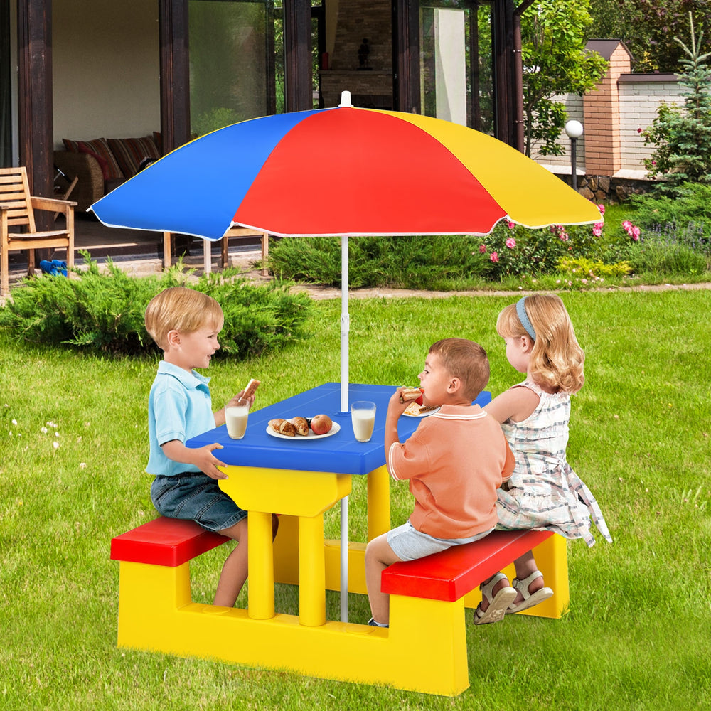 Kids Picnic Folding Table and Bench with Umbrella-Yellow - Gallery View 1 of 10