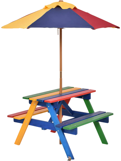 Costway 4-Seat Kids Outdoor Picnic Play Table Bench Set w/ Removable Umbrella 28971305 New