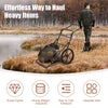 Folding deer game cart with large 17" wheels and sturdy steel frame, ideal for transporting heavy items outdoors.