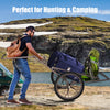 Larger Capacity Folding Deer Game Cart with large 17" wheels, shown transporting gear for hunting and camping.