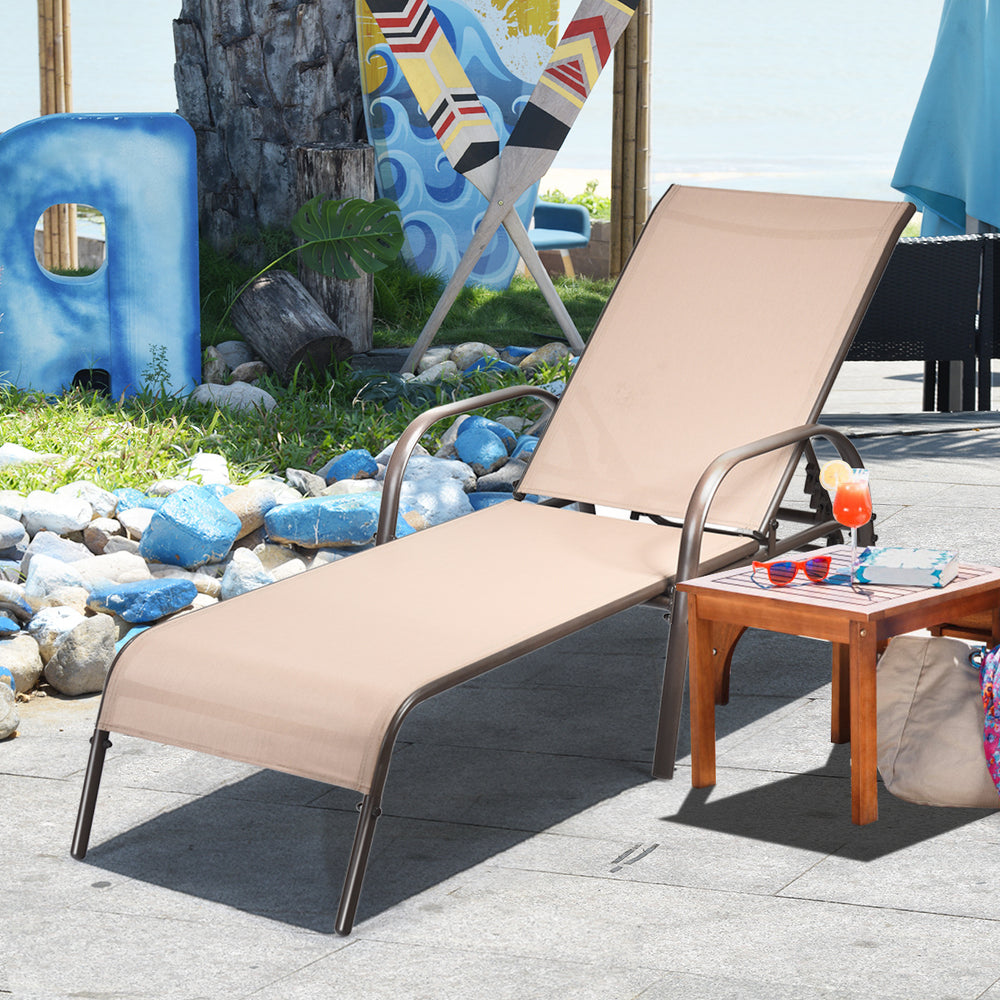 Adjustable Patio Chaise Folding Lounge Chair with Backrest-Brown - Gallery View 1 of 8