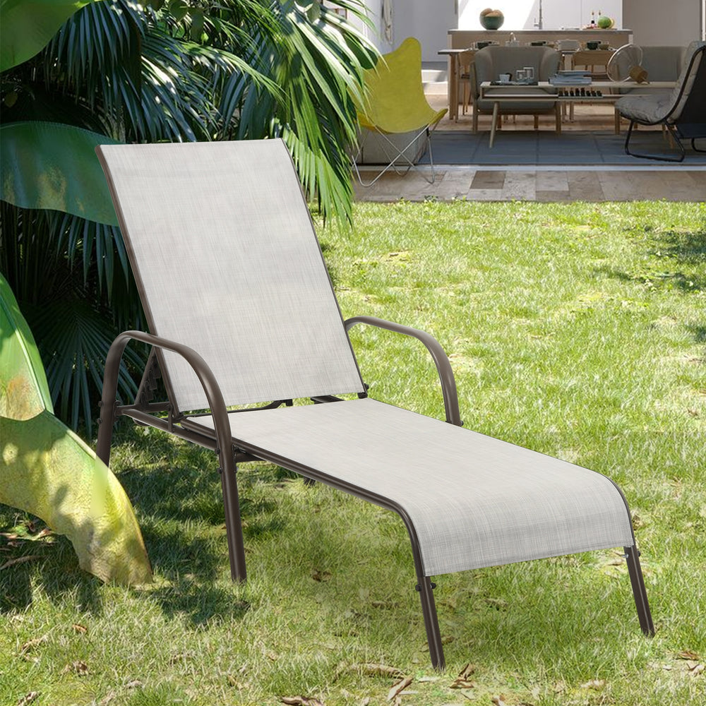 Adjustable Patio Chaise Folding Lounge Chair with Backrest-Gray - Gallery View 1 of 13